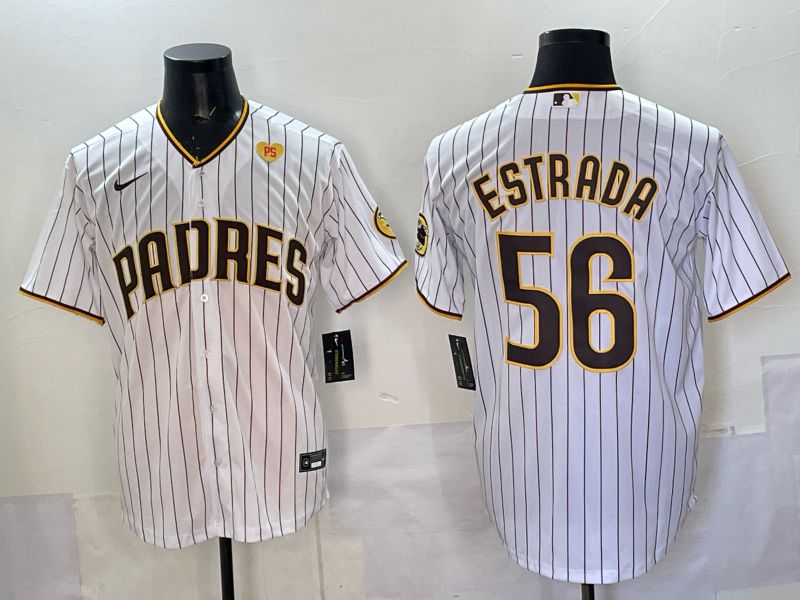 Men 2025 San Diego Padres #56 Estrada White stripe Nike MLB Jersey style 05